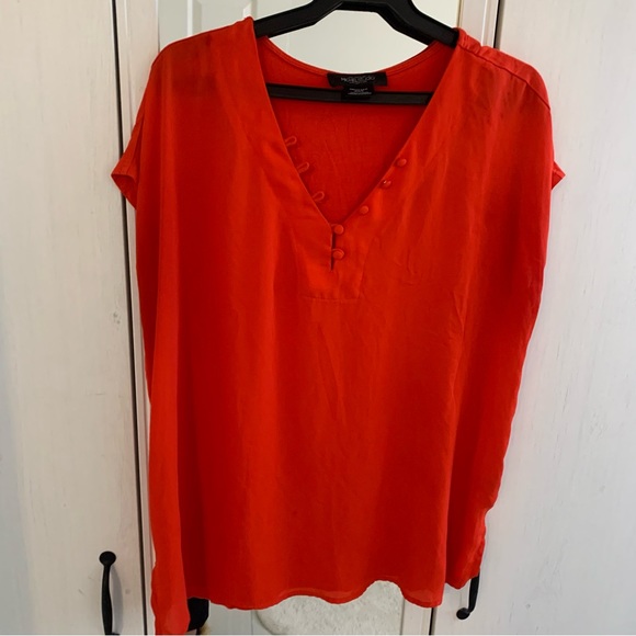 Michel Studio Size X Red V-Neck with Buttons Short Sleeve Tee - Picture 7 of 7
